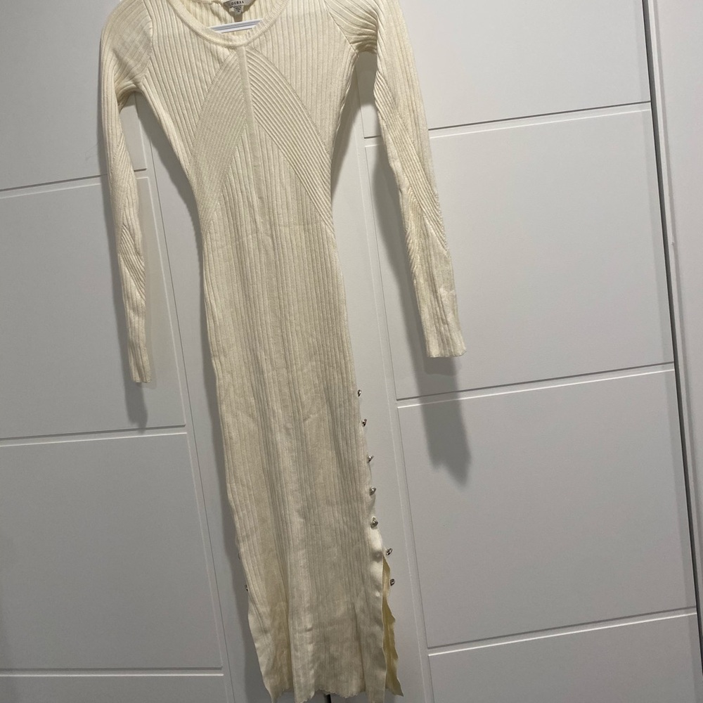 Guess ivory midi slit dress XS